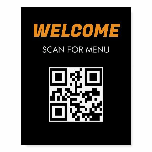 QR Code Contactless Scannable Menu Black White Foam Board