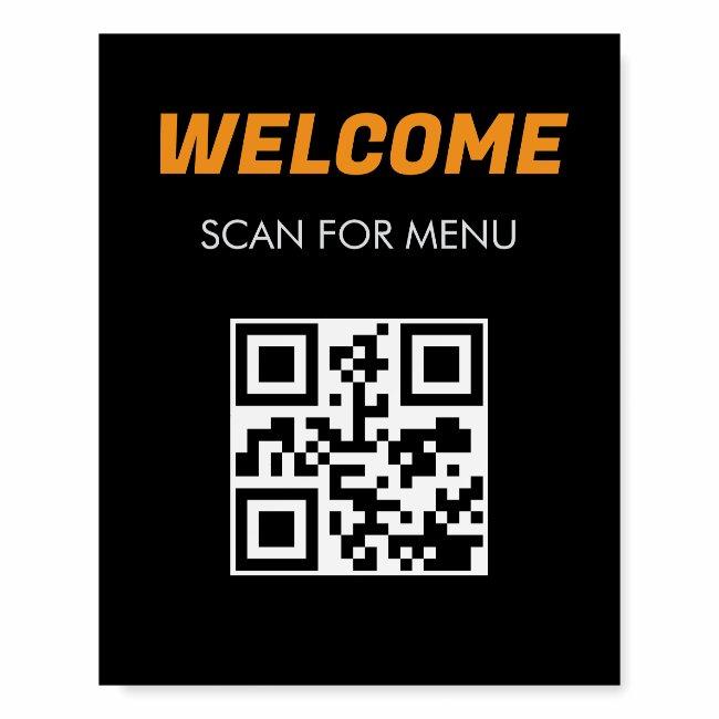 QR Code Contactless Scannable Menu Black White Foam Board