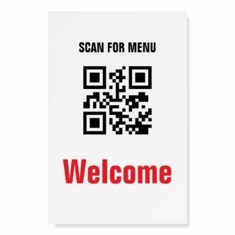 QR Code Contactless Scannable Menu Black White Foam Board