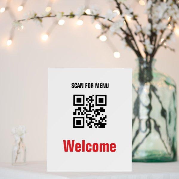 QR Code Contactless Scannable Menu Black White Foam Board