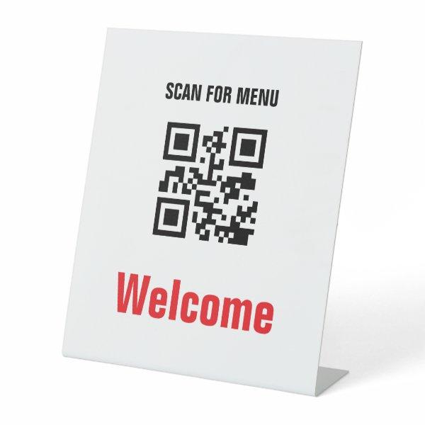 QR Code Contactless Scannable Menu Black White Pedestal Sign