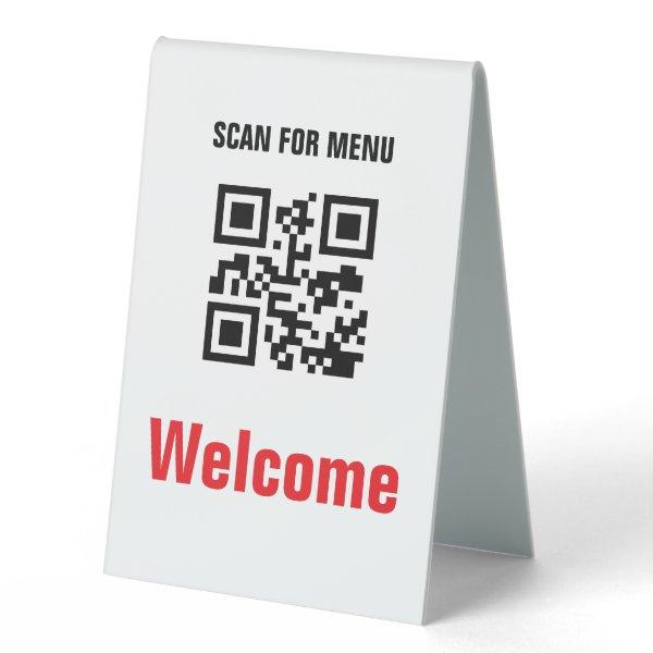 QR Code Contactless Scannable Menu Black White Table Tent Sign