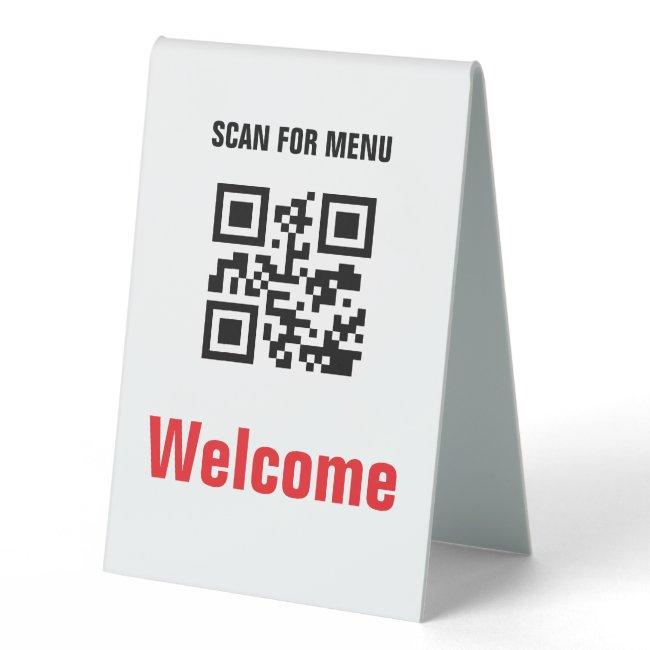 QR Code Contactless Scannable Menu Black White Table Tent Sign