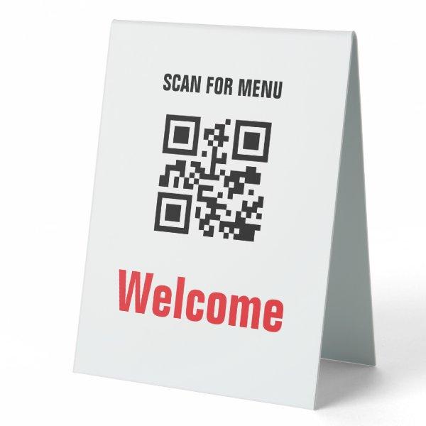 QR Code Contactless Scannable Menu Black White Table Tent Sign