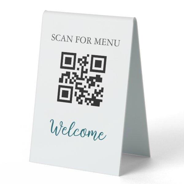 QR Code Contactless Scannable Menu Black White Table Tent Sign