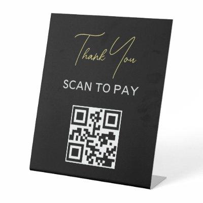 QR Code Contactless Scannable Pay Black White Pedestal Sign