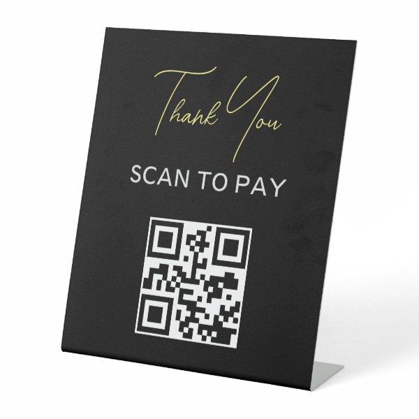 QR Code Contactless Scannable Pay Black White Pedestal Sign
