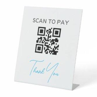 QR Code Contactless Scannable Pay Black White Pedestal Sign