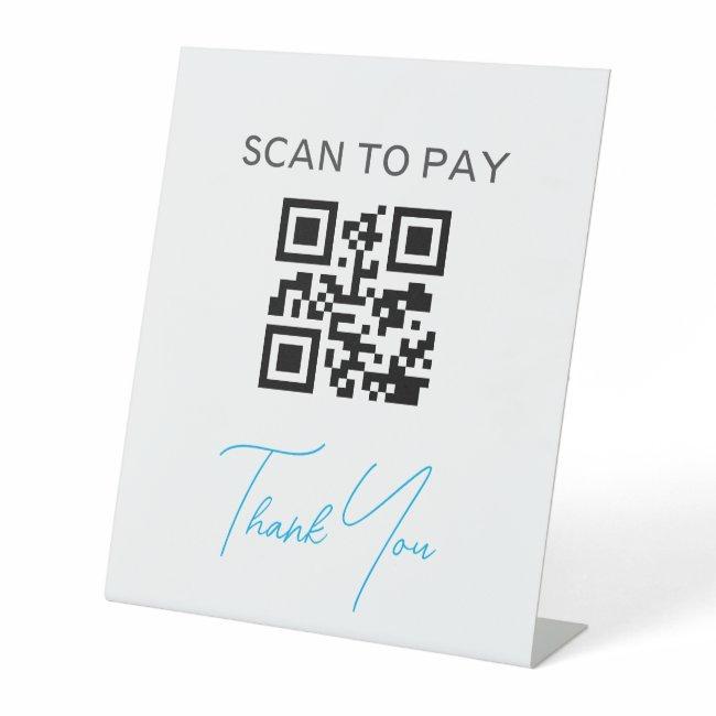QR Code Contactless Scannable Pay Black White Pedestal Sign