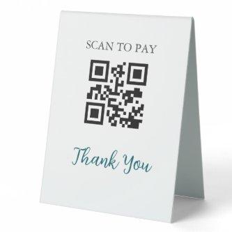 QR Code Contactless Scannable Pay Black White Table Tent Sign