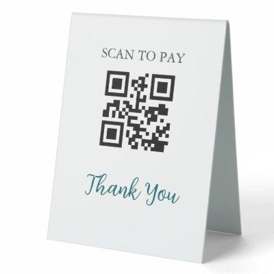 QR Code Contactless Scannable Pay Black White Table Tent Sign