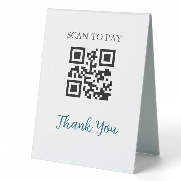 QR Code Contactless Scannable Pay Black White Table Tent Sign