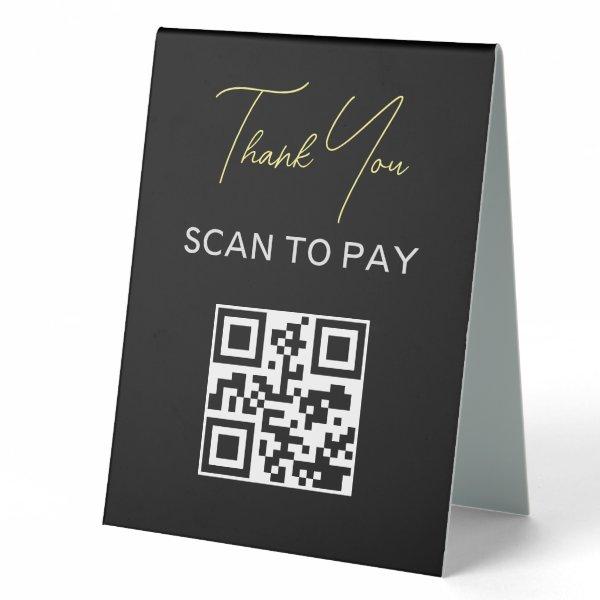 QR Code Contactless Scannable Pay Black White Table Tent Sign