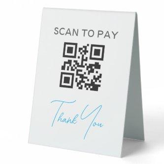 QR Code Contactless Scannable Pay Black White Table Tent Sign