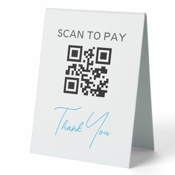QR Code Contactless Scannable Pay Black White Table Tent Sign