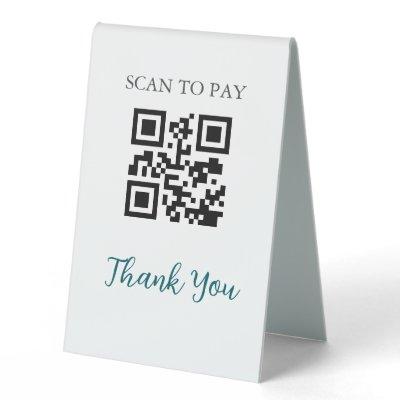 QR Code Contactless Scannable Pay Black White Table Tent Sign