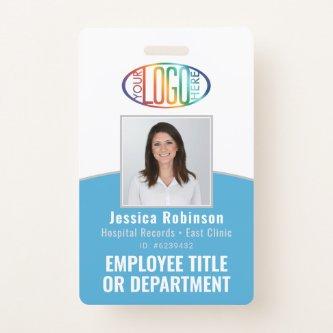 QR Code Corporate Logo Employee Photo Light Blue Badge