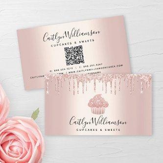 QR Code Cupcake Bakery Chef Glitter Drip Rose Gold