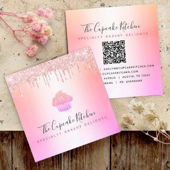 QR Code Cupcake Bakery Chef Pink Rainbow Glitter Square