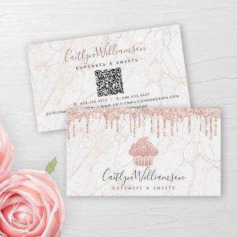 QR Code Cupcake Rose Gold Glitter Drip Marble Chef