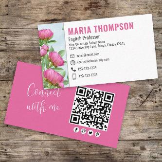 QR Code Custom Elegant Pink Floral Connect with Me