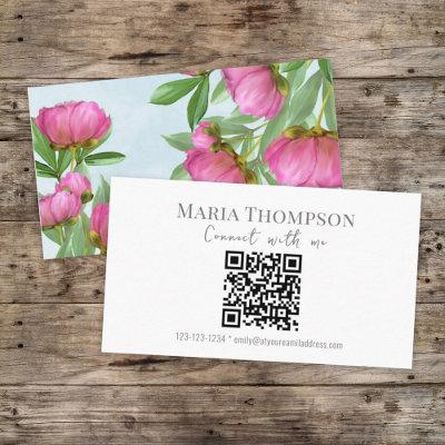 QR Code Custom Elegant Pink Floral Connect with Me