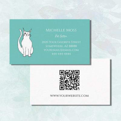 QR code Cute Winking Cat Pet Sitter Teal Green