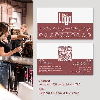 QR-Code Dual-Color Design Hair Salon Loyalty Card