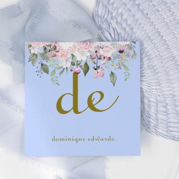 QR Code Elegant Light Blue Floral Cosmetics    Square