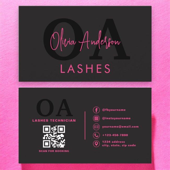 QR Code Eye Lashes Technician Hot Pink Black