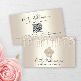 QR Code Gold Cupcake Bakery Pastry Glitter Drips