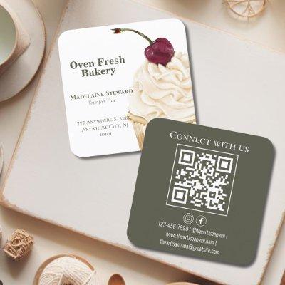 QR Code Green White Cupcake Bakery Square