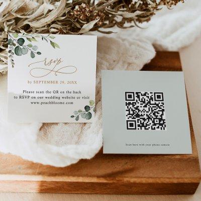 QR Code Greenery Gold Wedding Website RSVP Cards