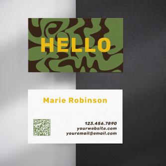 QR Code Groovy Gold Brown Army Green Squiggles