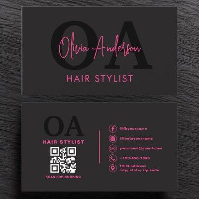 QR Code Hair Stylist Monogram Modern Typography