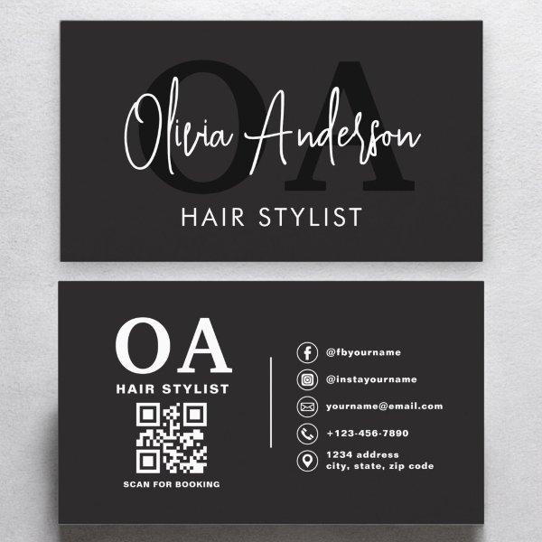 QR Code Hair Stylist Monogram Modern Typography