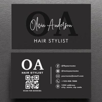 QR Code Hair Stylist Monogram Modern Typography