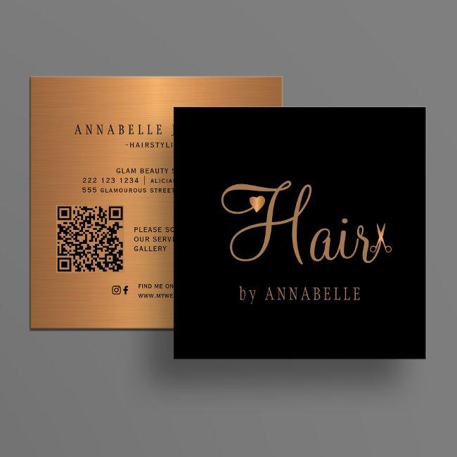 QR code hairstylist professional gold black Square