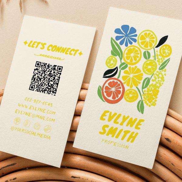 QR Code Hand Drawn Yellow Lemonade Retro Summer