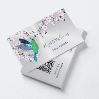 QR Code | Hummingbird Cherry Blossom Silver