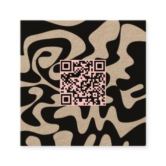 QR Code Light Pink Retro Groovy Squiggles Kraft Square