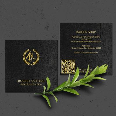 QR CODE logo barber stylist elegant black gold Square