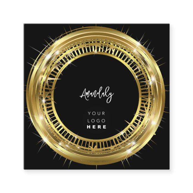 QR Code Logo Black White Golden Frame Circle Square