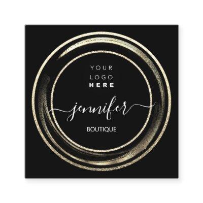 QR Code Logo Glitter Gold Blac Shop Boutique  Square