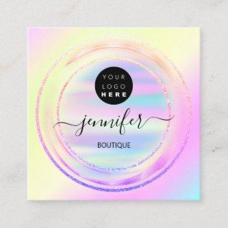 QR Code Logo Holographic Pink Gold Ombre  Square