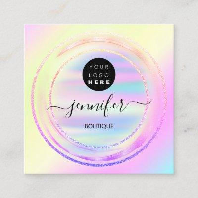 QR Code Logo Holographic Pink Gold Ombre  Square
