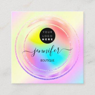 QR Code Logo Holographic Pink Gold Rainbow Square