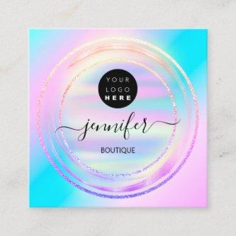 QR Code Logo Holographic Pink Ombre Pastel Square