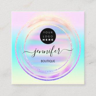 QR Code Logo Holographic Pink Ombre Pastels Square
