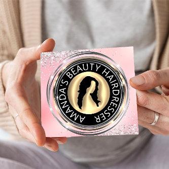 QR Code Logo Online Shop Frame Pink Silver Gold  Square